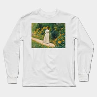 Reading on the Garden Path by Albert Aublet Long Sleeve T-Shirt